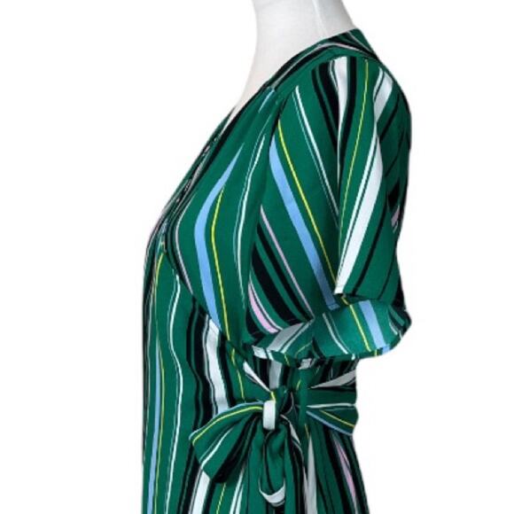 Halogen Women's Wrap Tie Waist Midi Dress Green Black Multi Stripes Size SP - Picture 11 of 14